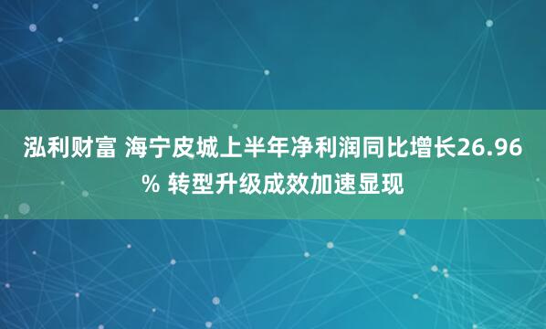 泓利财富 海宁皮城上半年净利润同比增长26.96% 转型升级成效加速显现